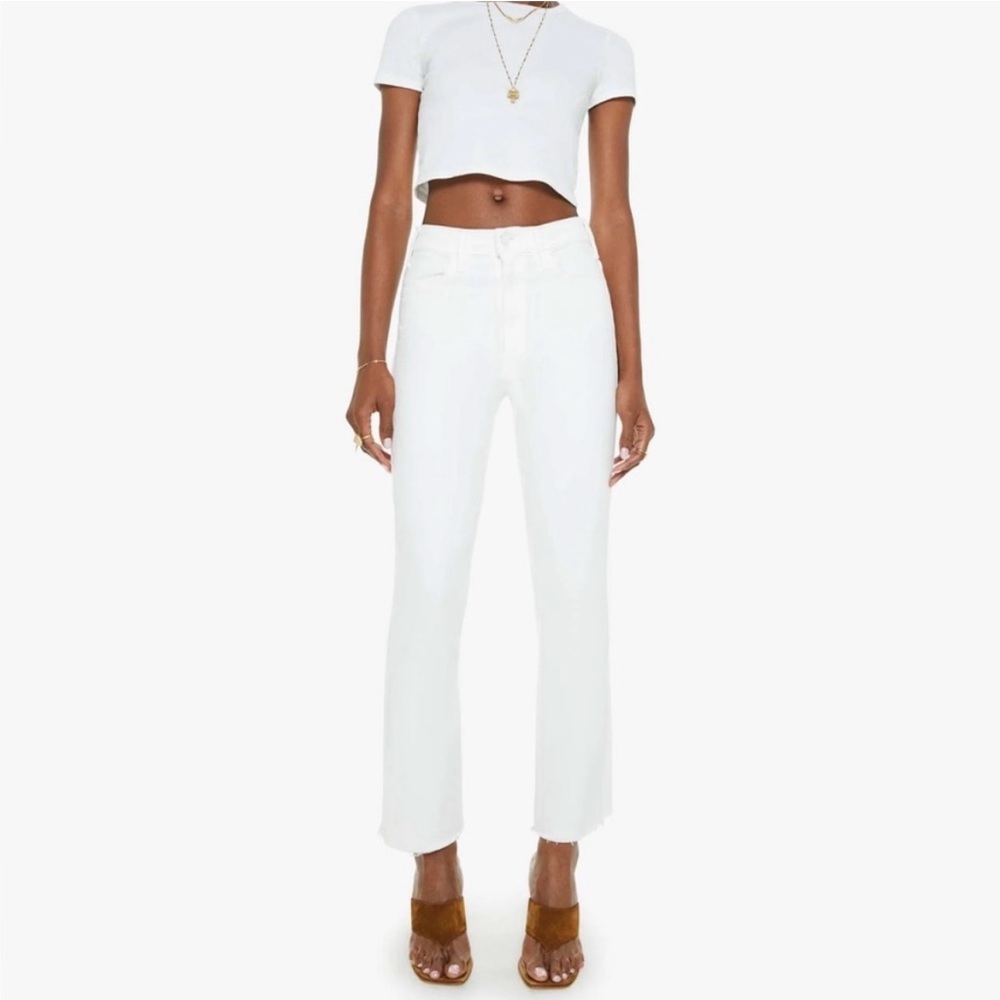MOTHER Hustler Ankle Fray White Flare Crop Jeans Fairest of Them All